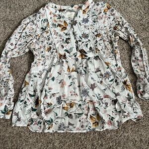Anthropologie Floral Blouse with Ruffle Detail